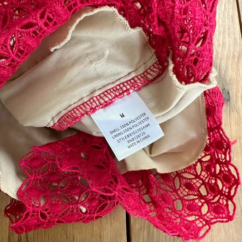 Mi Ami Red Crocheted Skirt Pencil‎ Lace M Lined